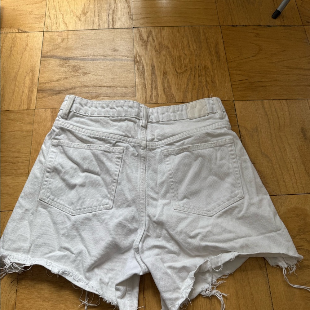 Zara White Jean Shorts Distressed High-Waisted - Picture 3 of 5